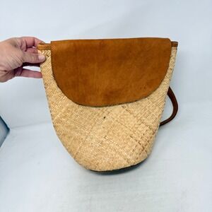 Street Level Straw Backpack Tan Small Woven Boho Summer Vacation Beach